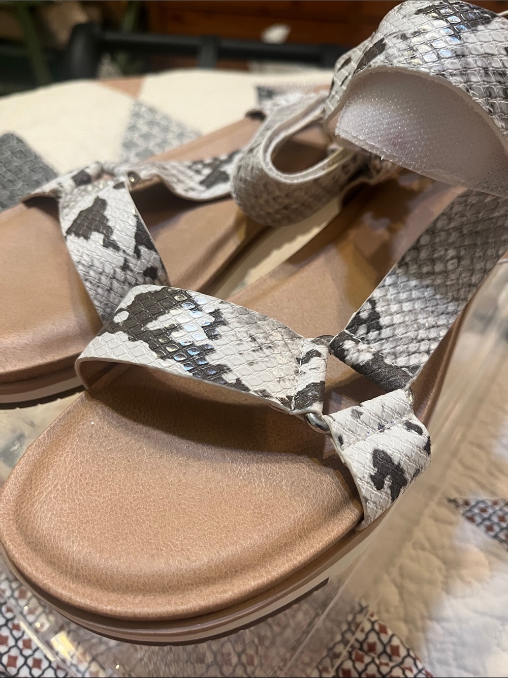 LFL by Lust for Life White and Black Snake-Print Platform Sandals
